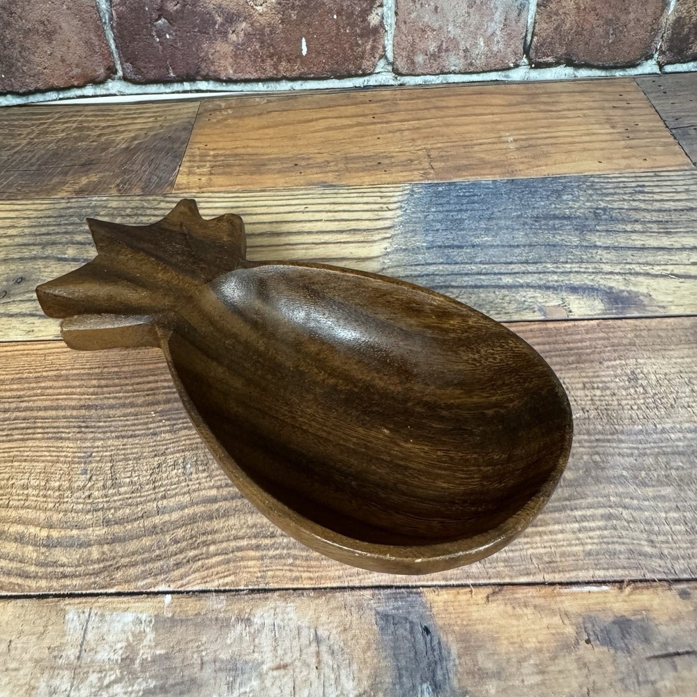 Vintage Alii Woods Honolulu Hawaii Carved Wood Pineapple‎ Bowl Trinket Dish MCM